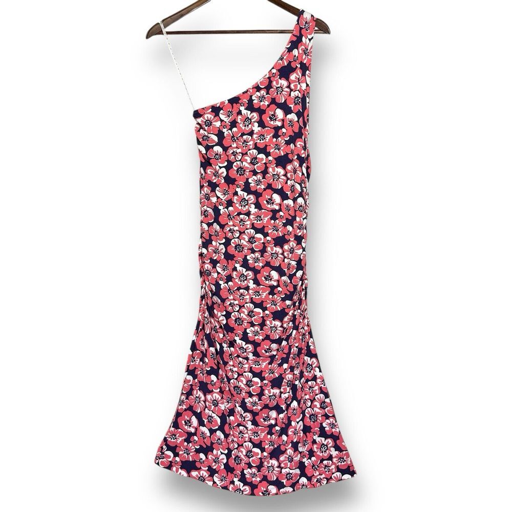 Lilly Pulitzer Island Coral Build Me Up One Shoulder Ruched Dress | M | Stretch - Picture 2 of 9